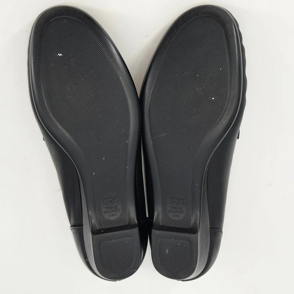 SAS Bounce Black Leather Wedge Loafer Moc Toe Slip On Comfort Shoes 9.5‎ M